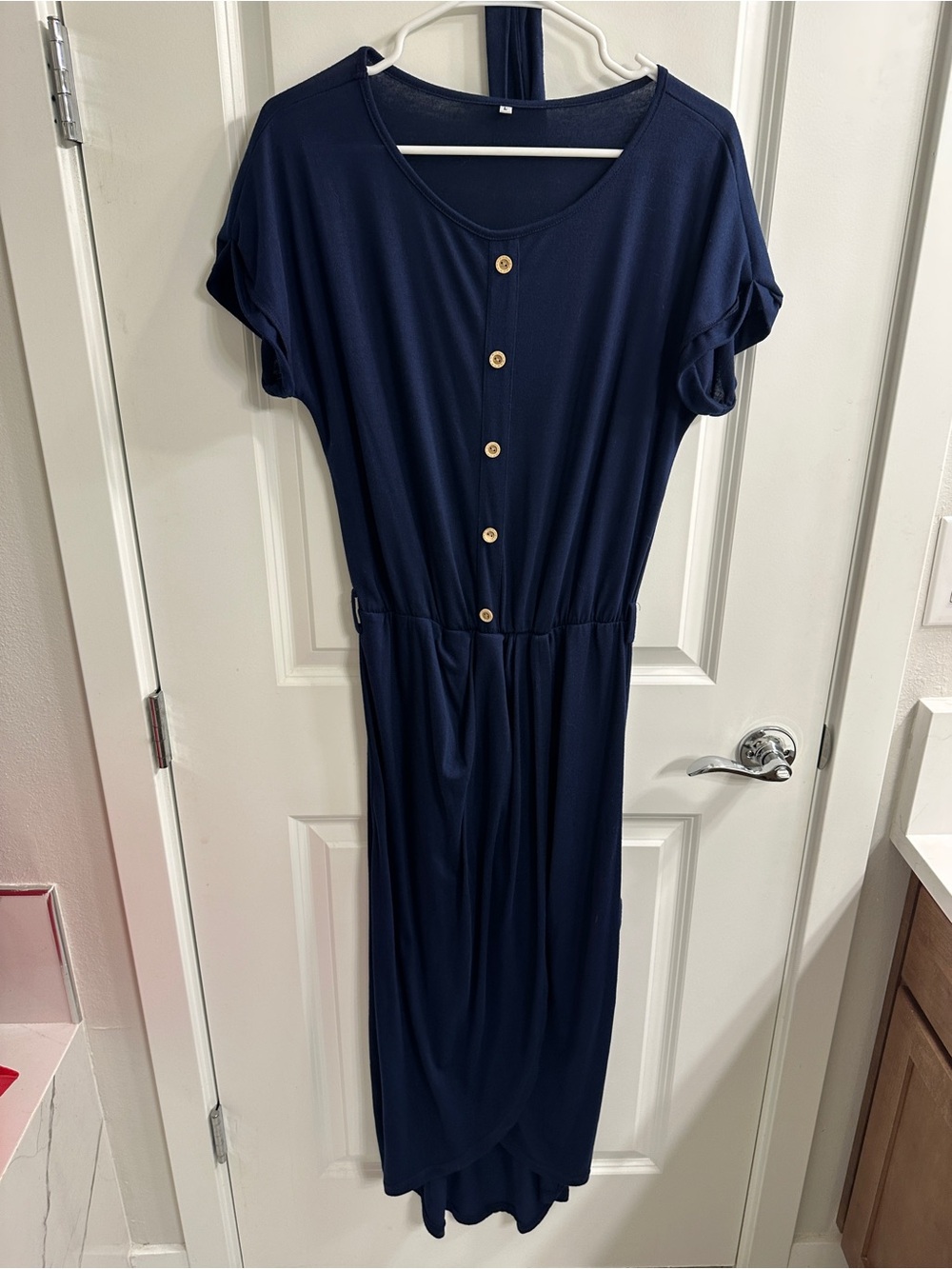 No Brand Navy Button-Front Midi Dress - women’s large
